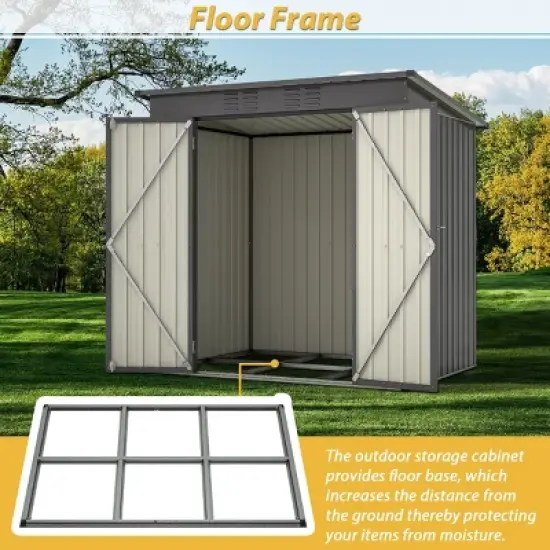 6x4 FT Metal Outdoor Storage Shed with Floor Frame, All-Weather Small Garden Tool Shed for Backyard or Lawn &ndash; Cuddlewood image {2}