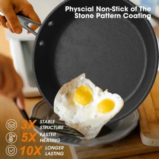 imarku Professional Cooking Utensil , 12 Inch Nonstick Cast Iron pan, Frying Pizza Pan,Steak Pan, Ergonomic grip, PFOA-Free Coating, Dishwasher Safe image {2}