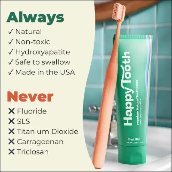 Happy Tooth Natural Hydroxyapatite Toothpaste &ndash; Fresh Mint (4 oz) Fluoride-Free, Remineralizing & Enamel-Repairing image {2}