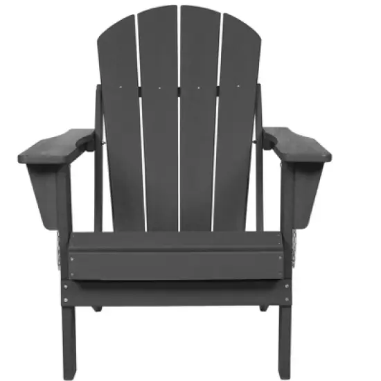 Akoasm Composite Foldable Wood Texture Adirondack Chair With Dual Cup Holder-Gray image {3}