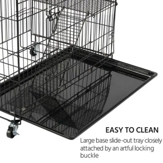 Yaheetech 4 Tiers Rolling Metal Cat Cage on Wheels Black image {5}