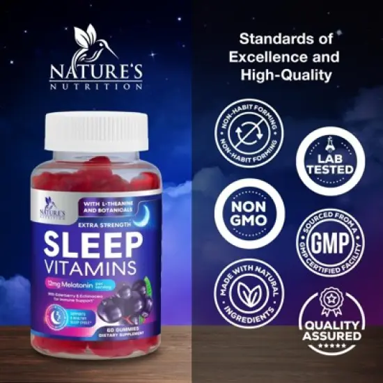Sleep Gummies - 12mg Melatonin Natural Sleep Vitamin Supplement Formula with L-theanine, Chamomile, & Lemon Balm - Extra Strength Sleep - 60 Gummies image {3}
