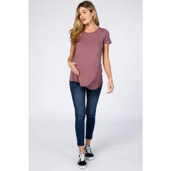 PinkBlush Mauve Layered Wrap Front Maternity Nursing Top image {3}