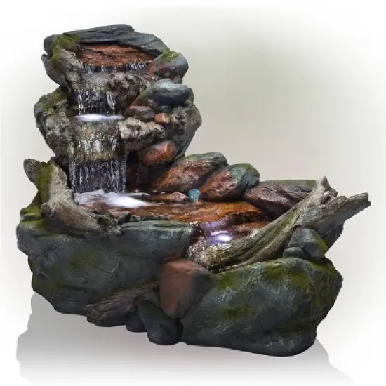28" Resin 3-Tier Rainforest Fountain with LED Lights Bronze - Alpine Corporation image {2}