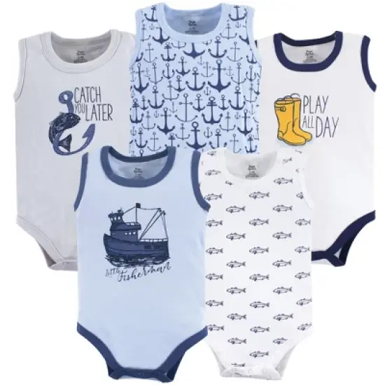Yoga Sprout Baby Boy Cotton Bodysuits 5pk, Fisherman image {1}