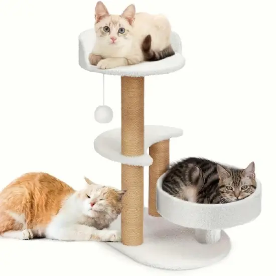 Multi-Layer Cat Tree Tower, Indoor Cat Furniture with Scratching Posts and Interactive Ball Toy, Stable Climbing Activity Center for Cats image {5}