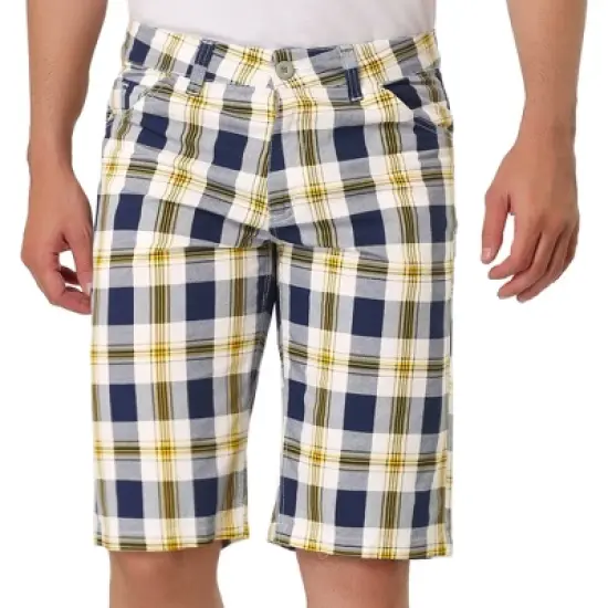 Lars Amadeus Men's Summer Plaid Shorts Slim Fit Flat Front Pattern Short Pants image {9}