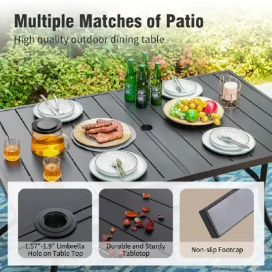 Captiva Designs 8pc Patio Dining Set with Rectangular steel table & Padded Sling Swivel Chairs & Market Umbrella image {2}