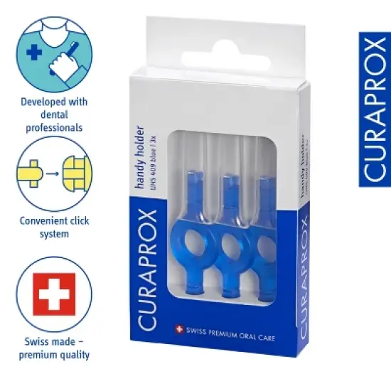 Curaprox UHS 409 Interdental Brush Holder Set, 3-Pack Blue with Protective Caps image {1}