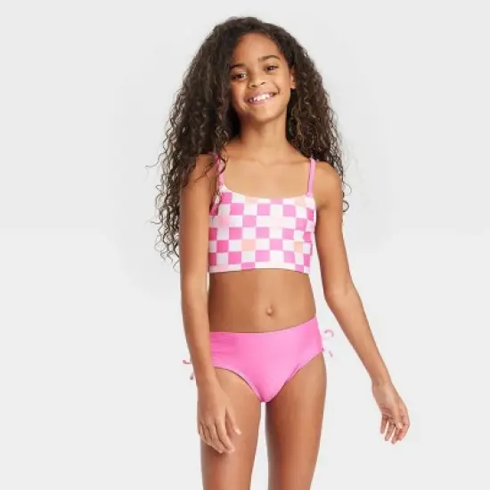 Girls' Super Smile Cropped Rashguard Set - Cat & Jack&trade; White/Pink image {1}