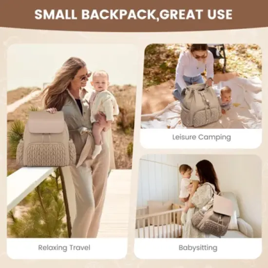 Itopfox Small Baby Diaper Backpack, Water-Resistant Travel Bag for Mom with Changing Pad, Stroller Straps, Lightweight & Stylish - Khaki image {2}