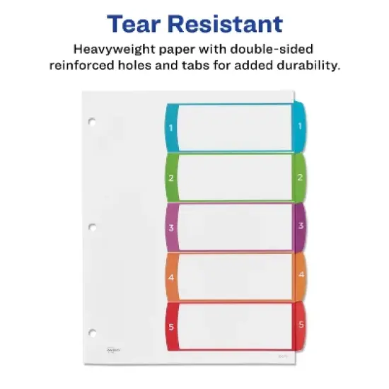 Avery Dividers for 3 Ring Binders, 5 Tabs per Set, Customizable Table of Contents, Multicolor Arched Tabs (11840) image {3}