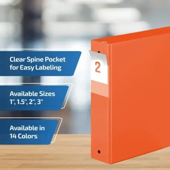 Davis Group 6pk 2" Premium Economy Round Ring Binders Orange: Hard Cover, 400 Sheet Capacity, 2 Pockets, Polypropylene image {4}