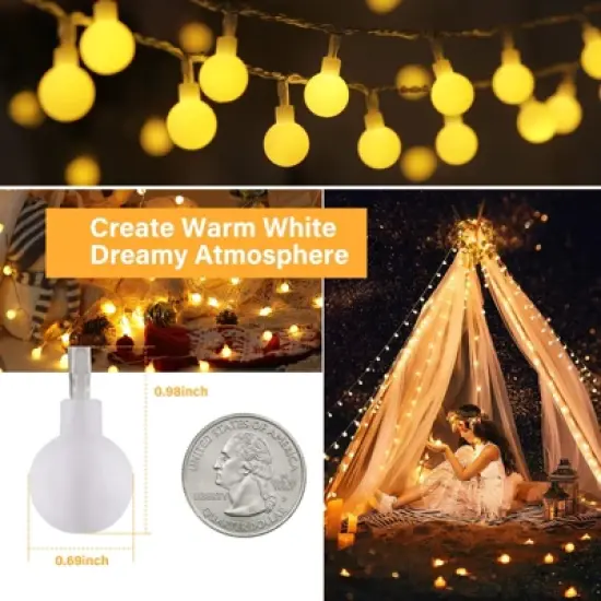 Itopfox 33ft 100 LED Globe String Lights with Remote, 8 Modes Fairy Lights for Indoor Outdoor Party Wedding Christmas Tree Decor, Warm White image {3}