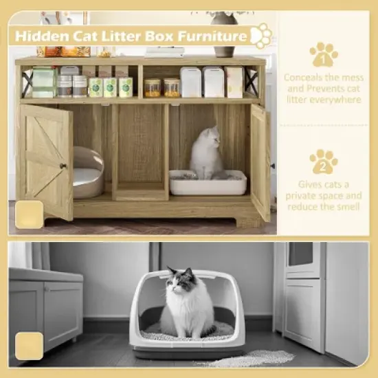 Cat Litter Box Enclosure for 2 Cats, 47" Double Hidden Cat Litter Box Furniture, Wood Cat Washroom, Indoor Pet House End Table, Fit Most Litter Box image {6}