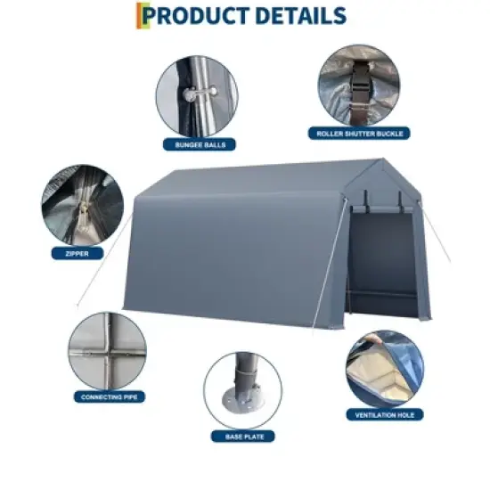 Heavy-Duty Tent Carport, Outdoor Storage Shed with Roll-up Shutter, Waterproof Tarp, Portable Garage with Ventilated Zipper Door, Storage Shed image {4}