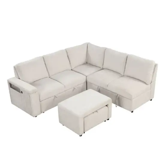 NicBex Couches for Living Room L-shaped Sectional Sofa Upholstered Sofa Couch with Storage Space,  USB Ports, and Cup Holders on the Armrests image {4}