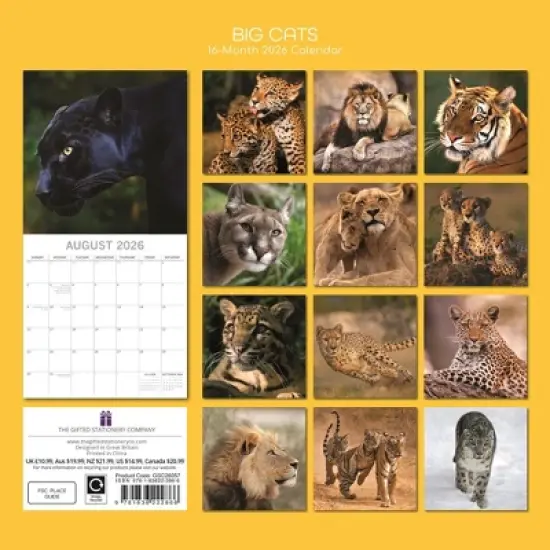2026 Square Wall Calendar, Big Cats, 16-Month Animals Theme with 180 Reminder Stickers (12x12 In) image {3}