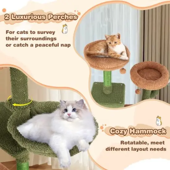 Tangkula 63" Cactus Cat Tree for Indoor Cats w/Sisal Scratching Posts & Ladder Basket Bed image {7}