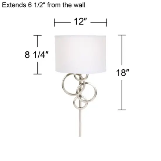 Possini Euro Design Circles Modern Wall Light Sconces Set of 2 Smart Sockets Brushed Nickel Plug-In 12" Fixture Off-White Shades Bedroom image {3}