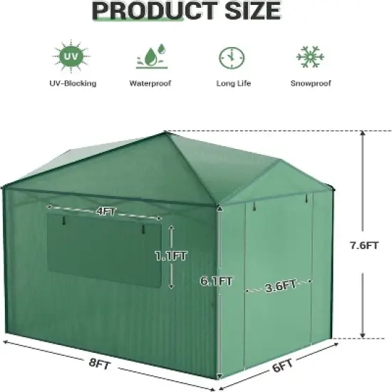 Portable Pop-Up Greenhouse For Outdoor Use, Featuring Zippered Doors And Mesh Window Walls, Heavy-Duty Pe Cover, Green. image {3}