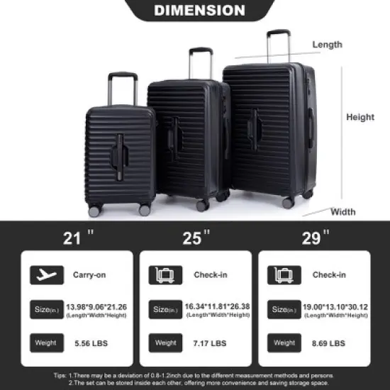 3 PCS Hardshell Luggage Set, PC+ABS Lightweight Suitcase with Two Hooks, Spinner Wheels, TSA Lock(21/25/29)-ModernLuxe image {2}