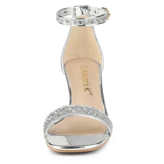 Allegra K Women's Glitter Ankle Strap Chunky Heels image {2}