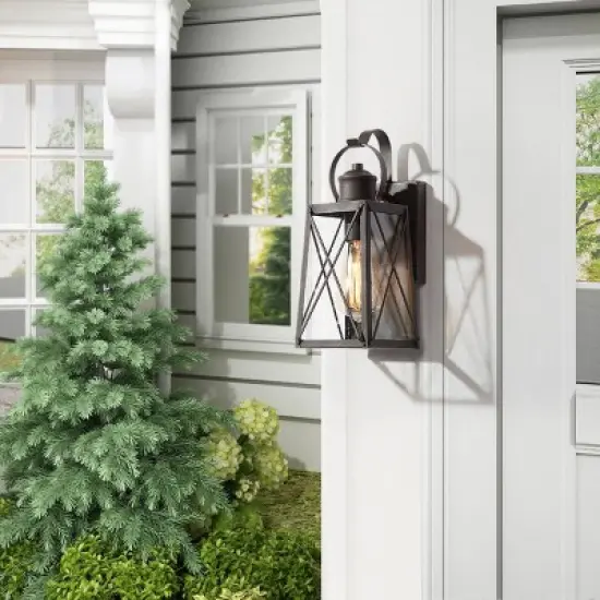 2pk 12.5" Metal/Glass "X" Outdoor Wall Lamps Rusty - LNC image {8}