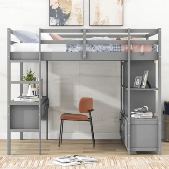 Loft Bed with Built-In Desk, Storage Shelves and Drawers - ModernLuxe image {1}
