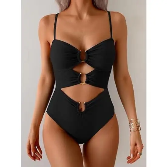 Eomenie One Piece Swimsuit for Women Ring Linked Monokini Sexy Bathing Suit Cutout Swim Suit image {1}