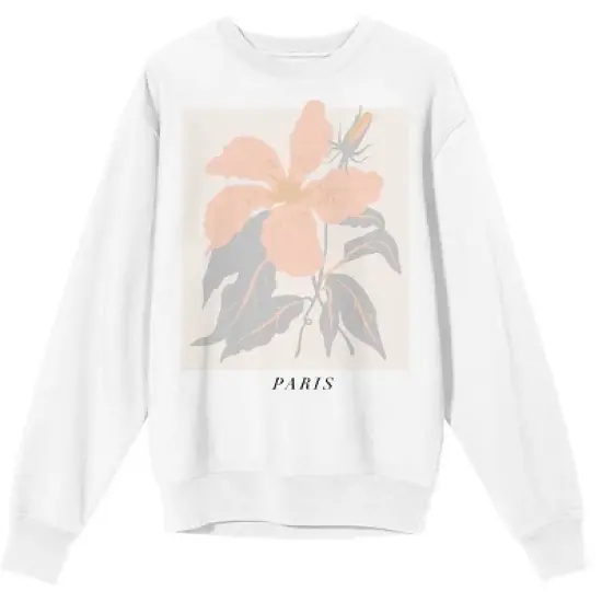 Paris Beaute Jardin Crew Neck Long Sleeve White Adult Sweatshirt image {2}