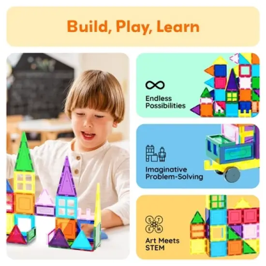 PICASSO-TILES Magnetic Tiles For Kids with Tote Bag, 61PCS Construction STEM Building Blocks Educational Toy image {4}