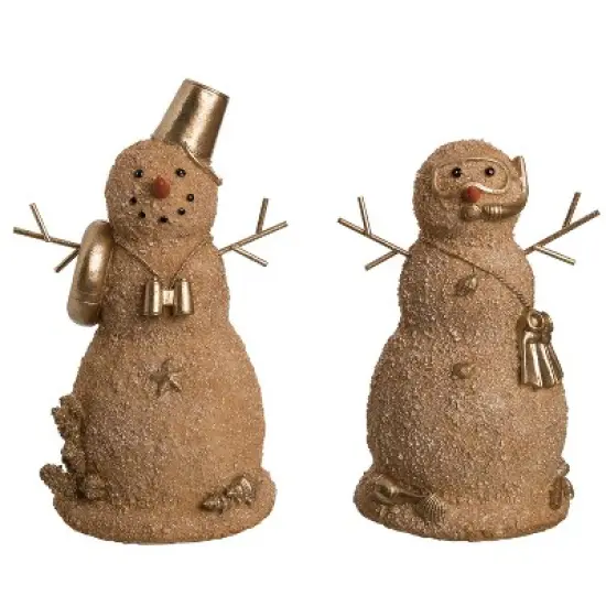 Transpac Large Sandy Snowman Figurine Set of 2 Colorful Resin Christmas Tabletop Decorations for Indoor Use image {1}