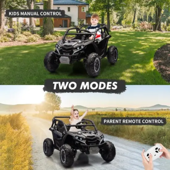 24V 2-Seater Kids Ride-On UTV Truck with Remote Control, 4WD Electric Truck Toy Car with Music, LED Lights,Battery Powered Toy for Boys & Girls,Black image {2}