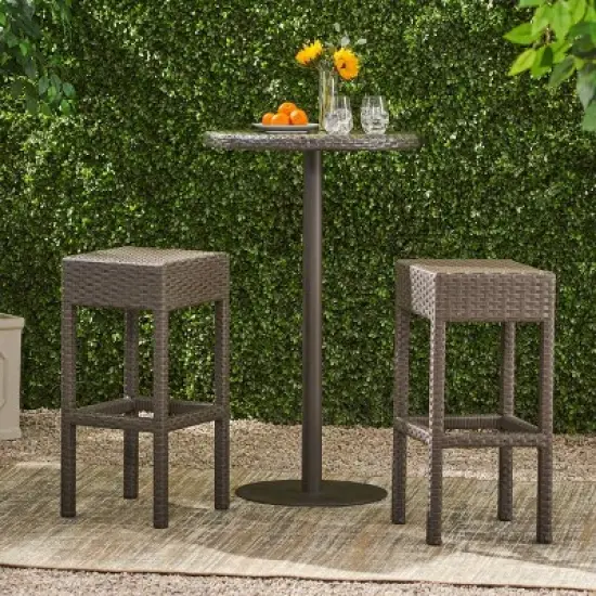 Milton Set of 2 Wicker Patio Backless Barstool - Brown - Christopher Knight Home image {1}
