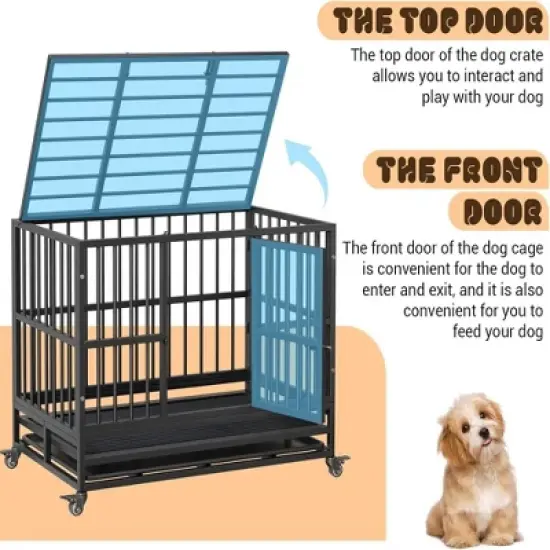 Heavy Duty Dog Cage、Metal Kennel and Crate Dog Playpen for Large Dogs, Dog Crate with Lockable Wheels and Slide-out Tray image {3}