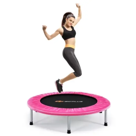 Costway 38'' Mini Folding Trampoline Portable Recreational Fitness Rebounder Pink\Blue image {11}