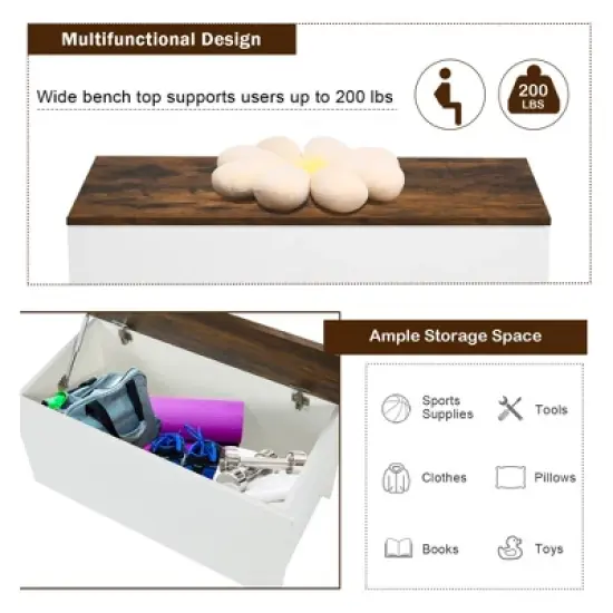 Costway Flip-top Storage Chest Lift Top Storage Bench Wooden Deck Box Toy Box image {7}