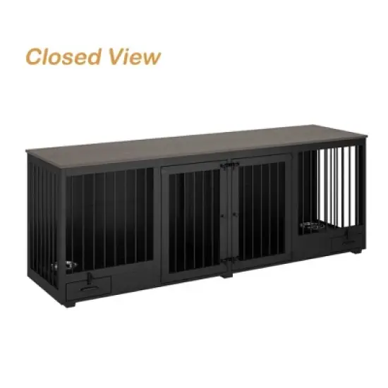 FUFU&GAGA 86.6" Dog Crate Furniture Wooden Dog Kennel with Room Divider and 2 Drawers image {3}