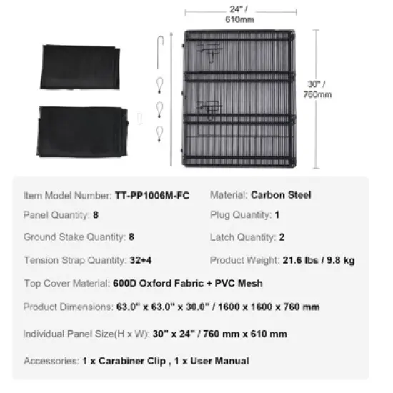 VEVOR Dog Playpen, 8 Pcs 30"H x 24"W Panels Foldable Metal Pet Exercise Pen, Dog Fence Indoor and Outdoor Pen with Door, Bottom Pad and Top Cover image {7}