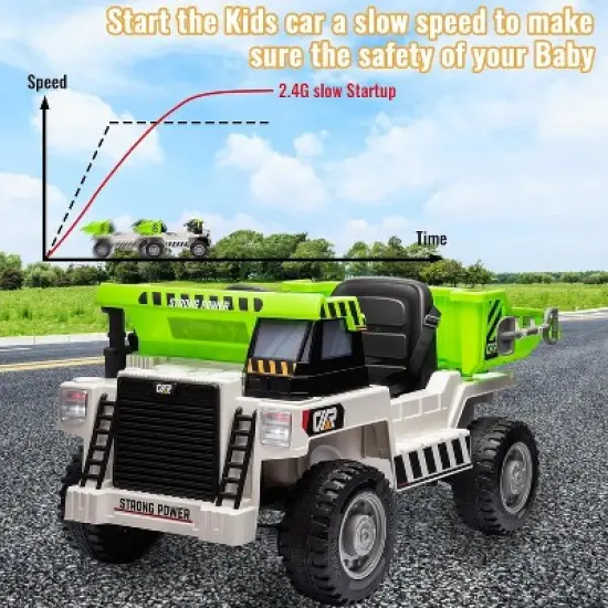 Ride On Dump Truck, Ride On Car with Remote Control, 12V 4WD Kids Electric Car, Ride On Toys with Electric Dump Bed and Shovel, Two Speeds, Music image {1}