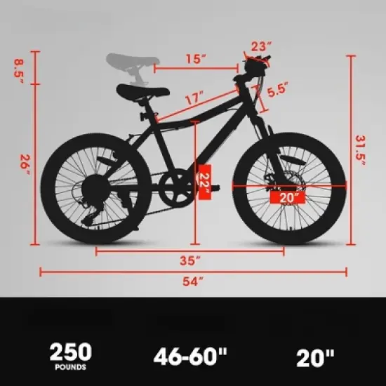 DSVIMOY Bicycles, 20 Inch Mountain Bike for Kids, 21-Speed Mountain Bike with Rear V-Brake, Green, 54"*23"*31.5" image {1}