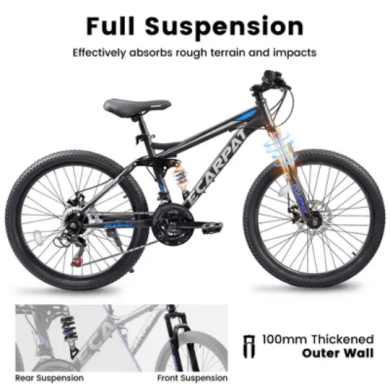 NicBex 24" Mountain Bike with Dual Suspension for Adults,21-Speed Shifter Lever with Gear Indicator,Carbon Steel Frame,Mechanical Disc Brake image {5}