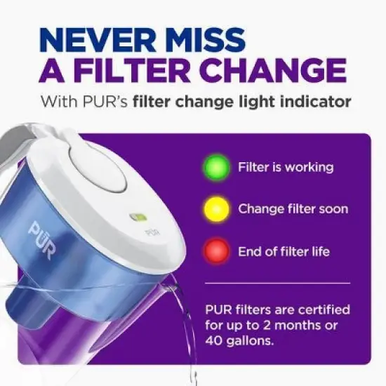 PUR 11 Cup Water Filtration Pitcher - Blue/White: BPA-Free, Filters Chlorine & Mercury, 40-Gallon Purifier, PUR Filter Compatible image {8}