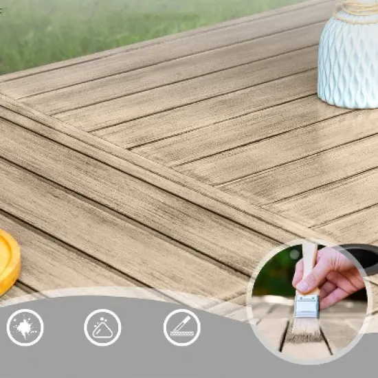 Captiva Designs 9pc Patio Square Driftwood Metal Dining Table and Thick Cushion Swivel Wicker Chairs image {8}