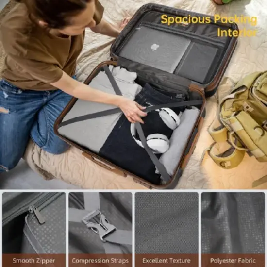 MOEPISY Luggage Sets 5 Piece with Duffel Bags, Hardside Expandable Suitcases with Spinner Wheels, Black image {3}