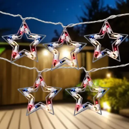 Northlight Patriotic Stars Patio Light Set - 5.25ft - White Wire - 5ct image {1}