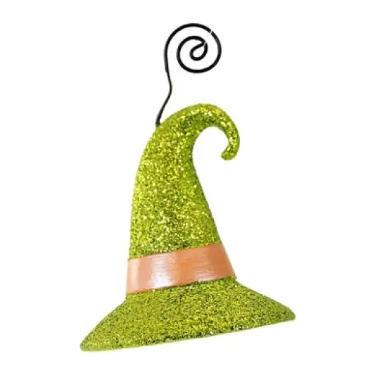 Bethany Lowe 4.5 Inch Witch Hat Green Glitter Halloween Tree Ornament , Halloween Decor Halloween Place Card Holder (1PC) image {1}