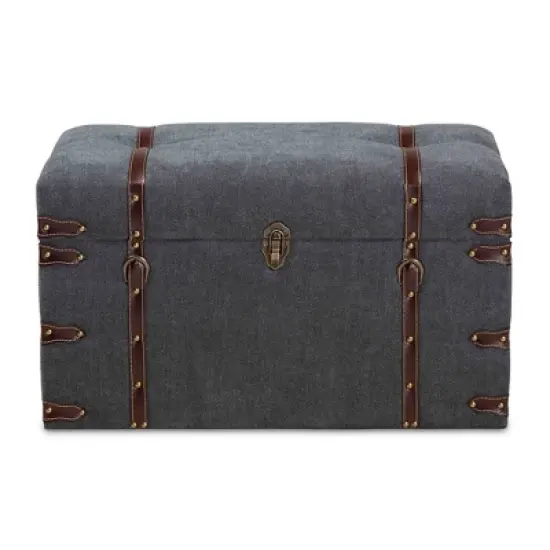 Palma Modern Transitional Fabric Upholstered Storage Trunk Ottoman Gray - Baxton Studio: Cushioned, Antique Brass Latches, No Assembly Required image {2}