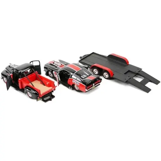 1948 Ford F-1 Pickup #48 & 1967 Ford Mustang GT & Flatbed Trailer "Pony Up" Red & Black Set of 3 pcs 1/24 Diecast Models Maisto image {3}